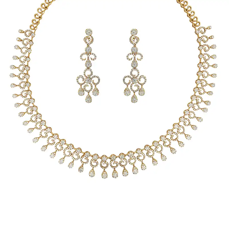 Floral, Lady-Like Evening Wear Diamond Necklace & Earrings